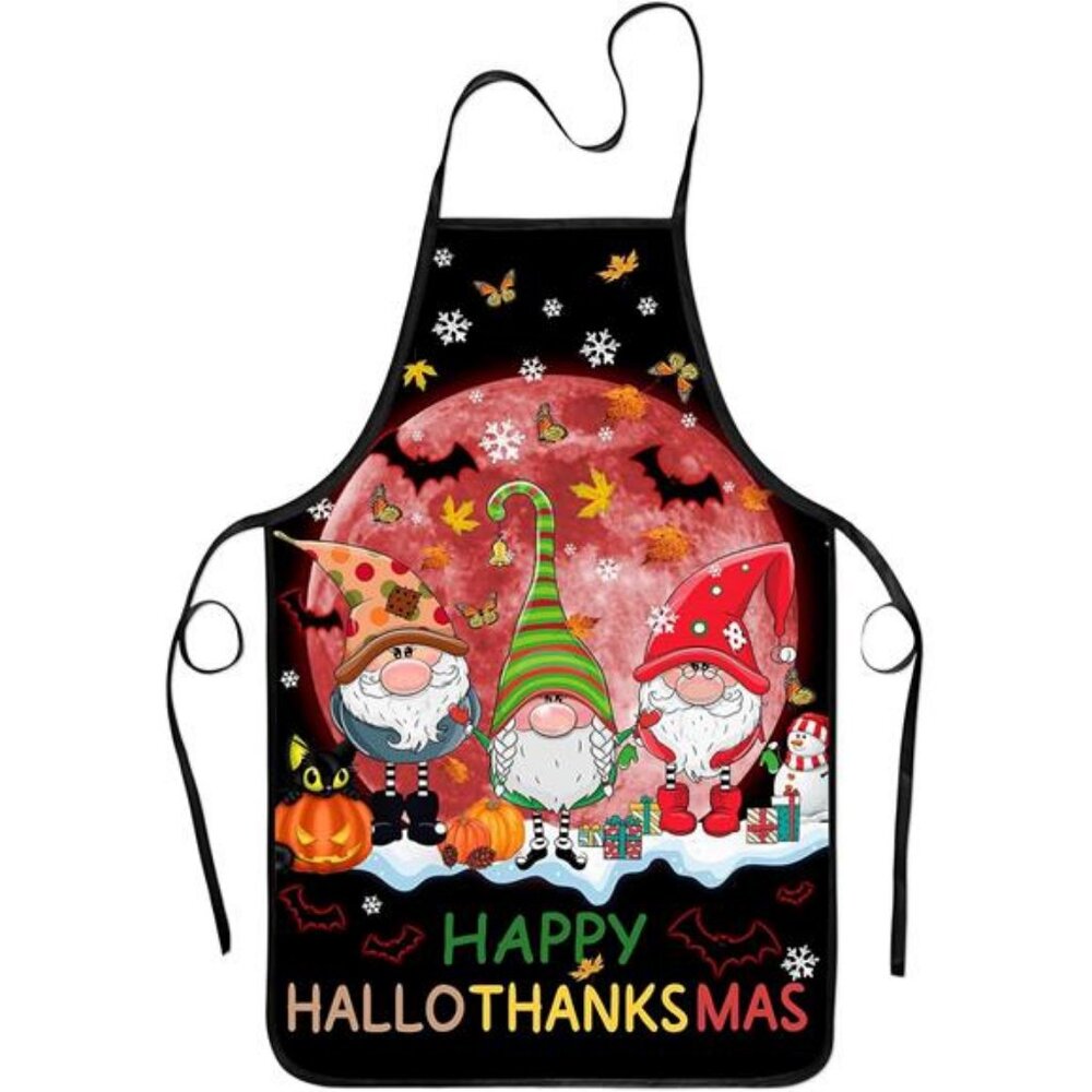 Halloween‎ Thanksgiving Christmas Gnomes Aprons, Happy Hallothanksmas Gnomes